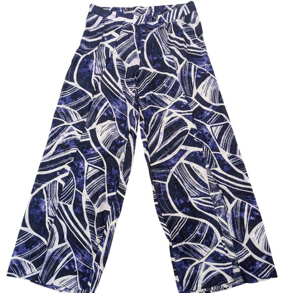 LA BLANCA Full Slit Coverup Pants L Women's Blue Navy White Abstract Beach Pool - Picture 2 of 7